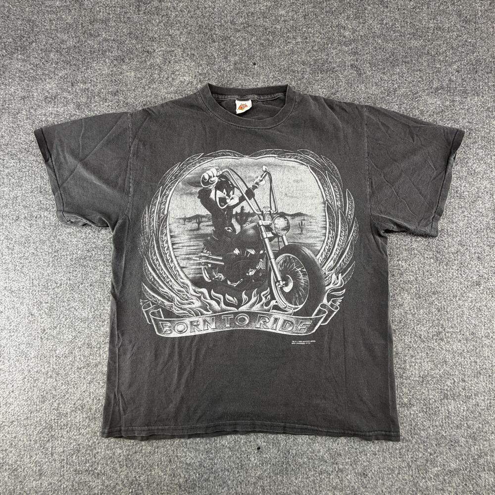 Vintage Looney Tunes Bugs Bunny Born To Ride Laconia 1998 Shirt Mens XL Black